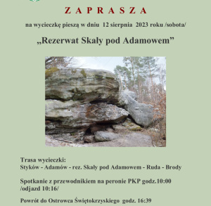 „Rezerwat Skały pod Adamowem” - wycieczka piesza organizowana przez Oddział Świętokrzyski PTTK im. Stanisława Jeżewskiego w Ostrowcu Świętokrzyskim
